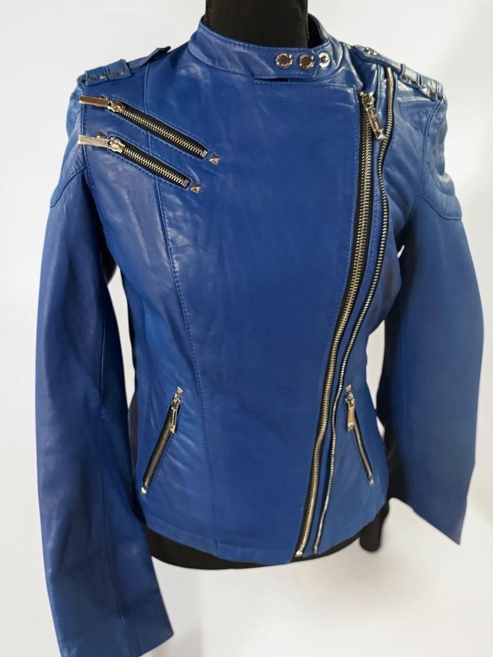 Michael Kors Blue Studded Moto Jacket Small